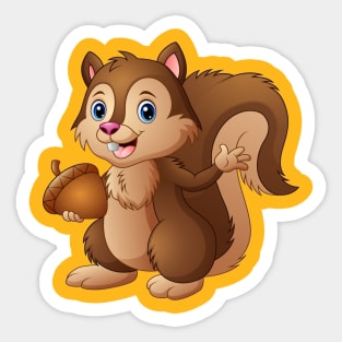 Cartoon squirrel holding an acorn Sticker